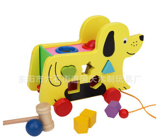 Hot young music education puzzle class beat multifunctional Wooden Toy Tractor Trailer puppy