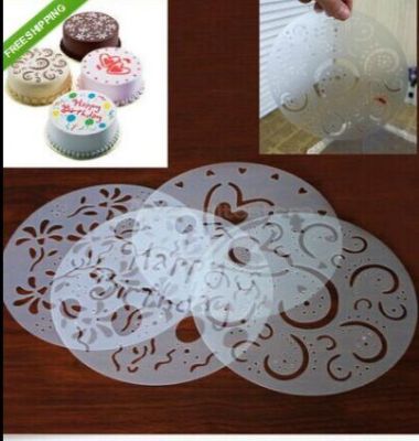 四件套生日蛋糕喷花模具●糖粉筛 印花膜 咖啡 提拉米苏喷花模