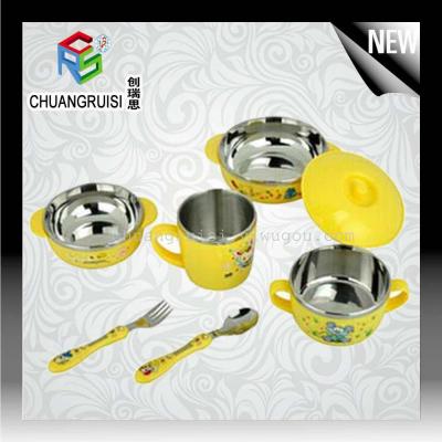 Stainless steel color suit children bowl cup spoon fork anti fall