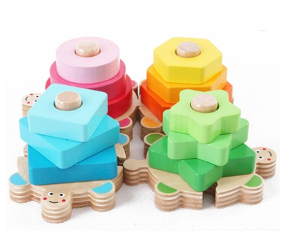 Factory direct wholesale wooden children's educational toys colorful wisdom shape set of small turtle shaped plate