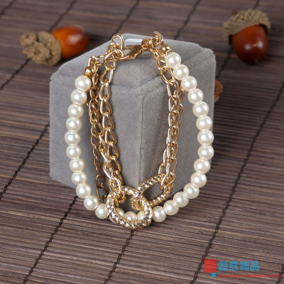 European and American fashion lady pearl chain bracelet decorated multi all-match jewelry exaggerated temperament