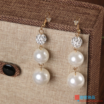 European style with diamond hanging large pearl earrings long