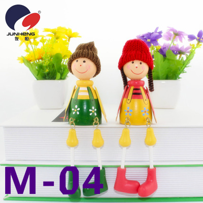 Medium Wool Doll Wooden Doll Hanging Feet Doll Creative Craft Gift M04