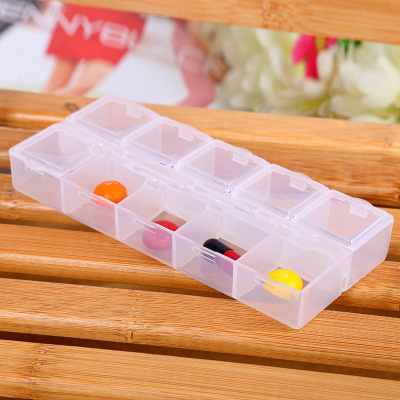 Large double row 10 boxes open plastic box to reduce weight small medicine box independent cover jewelry box wholesale