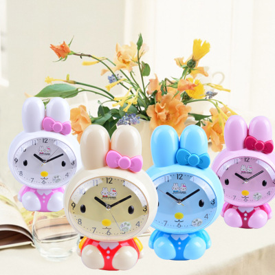 Creative cute cartoon rabbit children lazy talking music mute luminous little clock factory wholesale