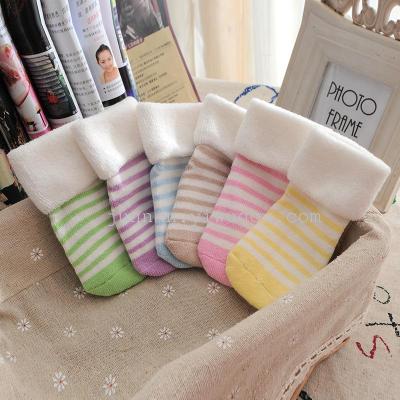 Junnan Autumn and Winter Horizontal Stripe Terry Socks Baby Socks Children's Socks Extra Thick Socks