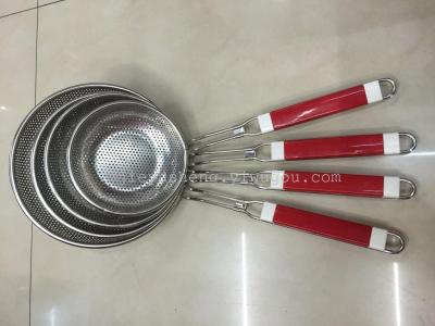 Stainless steel handle punching strainer plastic handle oil grid fish fence