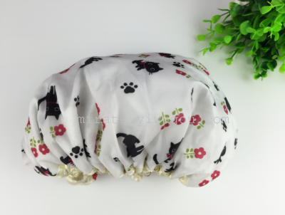 Cat supply printing both sides double shower Cap + dry hair Cap