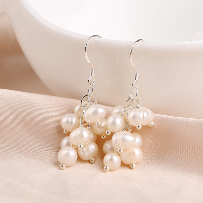 Low-cost hot natural freshwater pearl ball earrings Korean high-grade small ornaments 925 Tremella hook anti allergy