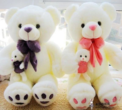 Pink Mother-and-Child Bear Doll Teddy Bear White Bear Plush Toy Doll Birthday Gift