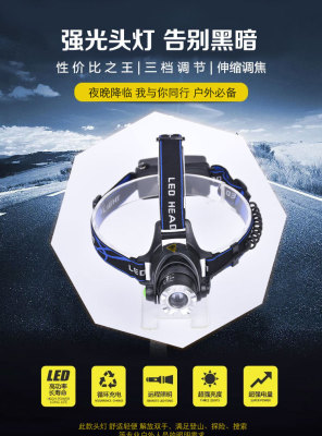 Xq-19 Source lamp manufacturer Direct Retractable zoom fishing lamp Outdoor Camping Headlamp night Riding Headlamp