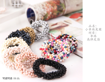 Korean Ornament Beaded Colorful Beads Hair Band Korean Rubber Band Hair Rope Head Flowers Hair Rope Hairware Lady