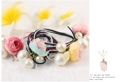 Korean Authentic Hair Accessories Gold Thread Beach Vacation Style Flower Pearl Four-Strand Two-Color Thin Hair Band Head Rope Rubber Band Head