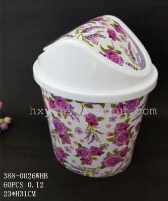 New printed tilt-lid round family sittingkitchen trash can 388-0026