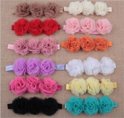 Foreign trade website selling wholesale Europe baby headdress gauze rose combined children hair band