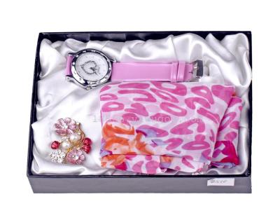 Ms. JESOU gift box premium gift set watch, silk scarf, chest flower gift box