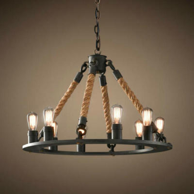 American retro rope chandelier dining room dining room design creative personality lamp black