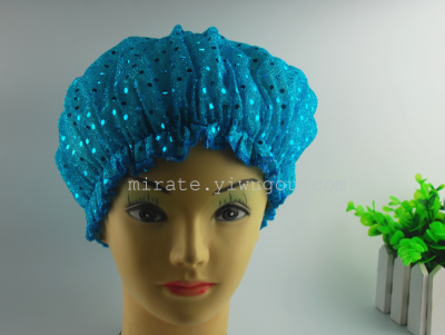 Factory Outlet small sequins mesh double beauty shower Cap