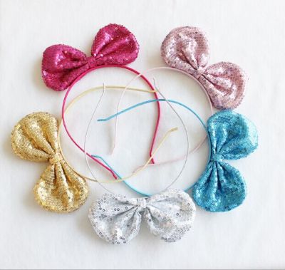 Sequined Bow Headband Sparkling Princess love factory direct stage effect