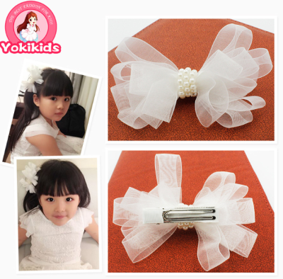 Children's hair Wang Shiling star with a White Ribbon Pearl children hair