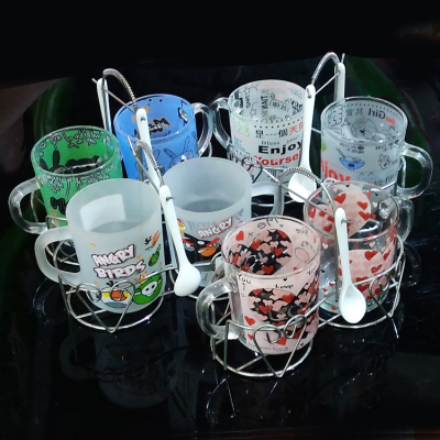 9.9 Yuan Ten Yuan Store Supply Glass Frosted Glass Cup Couple Cups 390 Frosted Iron Frame Cup