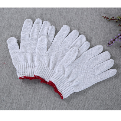 White cotton gloves five fingers for wear and wear industrial repair cotton thread gloves.