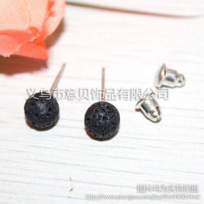 [YiBei coral] 8mm Natural Coral Bay volcano volcano rock stone Bead Earrings Silver Earrings allergy