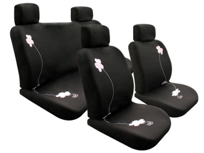 Black Bloom Small Flower Car Seat Cover 8-Piece Set