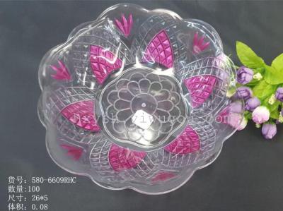 Plastic fruit plate multi-color transparent flower flap fruit plate 580-6609