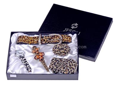 Ms. JESOU gift box premium gift belt, watch, hair clip, silk scarf, ring, leopard print gift set