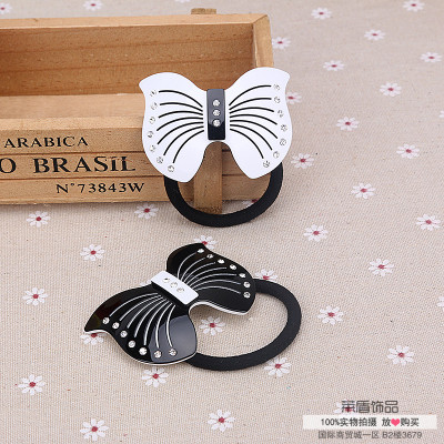 South Korea fashion women's black and white acrylic bow hair rope headdress