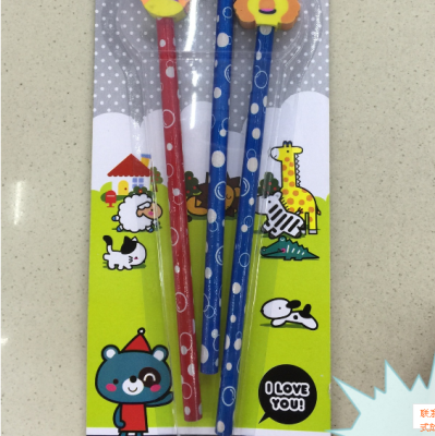 Gift creative company gift cartoon pencil with big head animal rubber wood pencil