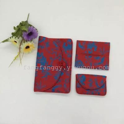 Factory Direct Sales Customized Festive Cloth Red Packet New Year Celebration Vertical Seal High-End Red Envelope Satin Three-Piece Set