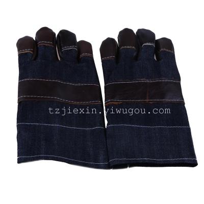 Wear-Resistant Heat Insulation Non-Slip Argon Arc Welding Protective Labor Protection Denim Cowhide Overpalm