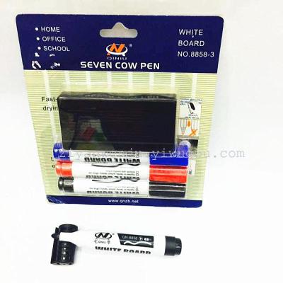 Seven 1 3 pens, a pen and two white board eraser card packaging, can clean the white board pen.