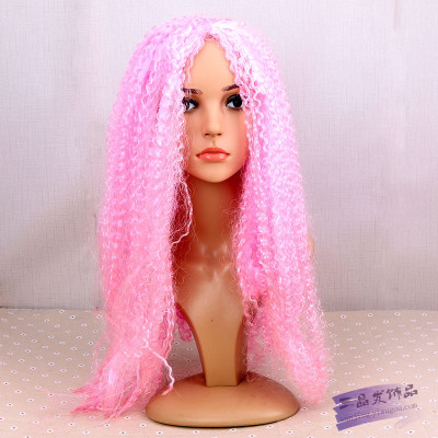 Female temperament long curly hair wig Harajuku pink wig wig on the whole