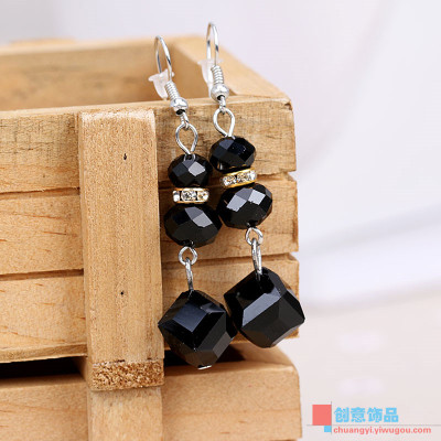 Japan and South Korea long black acrylic all-match light earrings earrings female fashion personality
