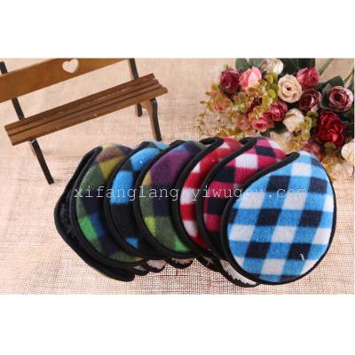 Male and female color grid velvet earmuffs ear cover 