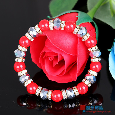 Female red acrylic beads bracelet with diamond interval exquisite original jewelry popular