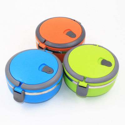 Stainless steel round lunch box color food lattice plastic portable lunch box for students