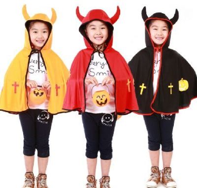 Halloween costumes for children boys and girls Horned devil Cape Cape Demon fork pumpkin bucket