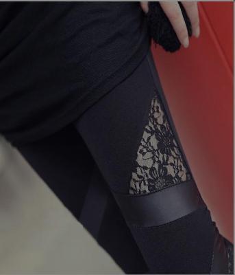 Korean fashion personality triangle lace spell leather cotton feet tight Leggings