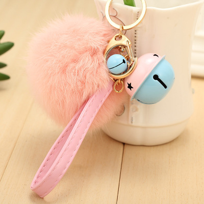 [new] multicolor jelly hit color leather rope really bell rabbit ball Keychain
