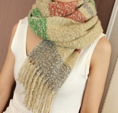 Artificial Cashmere Scarf Women's Colorful Striped Shawl Dual-Use Super Long Thick Scarf