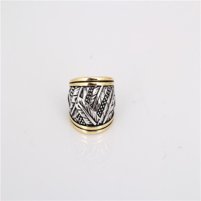 Double color gold alloy plating platinum ring true retro classic, Madden leaves pattern, factory direct customization