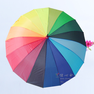 16 Bone Rainbow Umbrella Gradient Colored Umbrella plus-Sized Double Umbrella for 3 Persons Advertising Umbrella Straight Handle XB-022