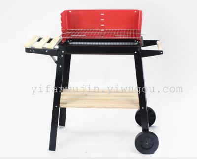Household type stove with wheeled outdoor portable barbecue grill charcoal grill