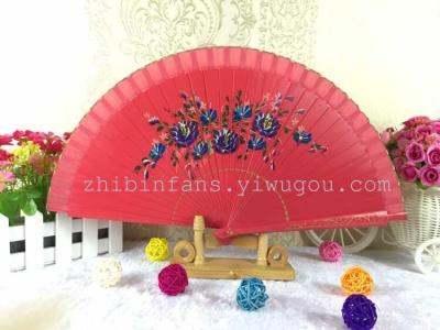 Double sided Spanish hand painted wooden fan factory direct sales