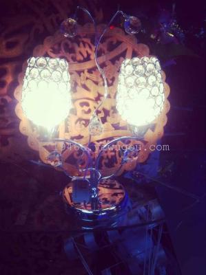 Manufacturers selling European Cup double metal iron crystal lamp decorative props bedlamp Hotel