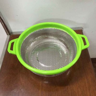 Stainless steel rice sieve silica gel handle double children wash vegetable basket asphalt water filter basin rice sieve Amoy rice basket